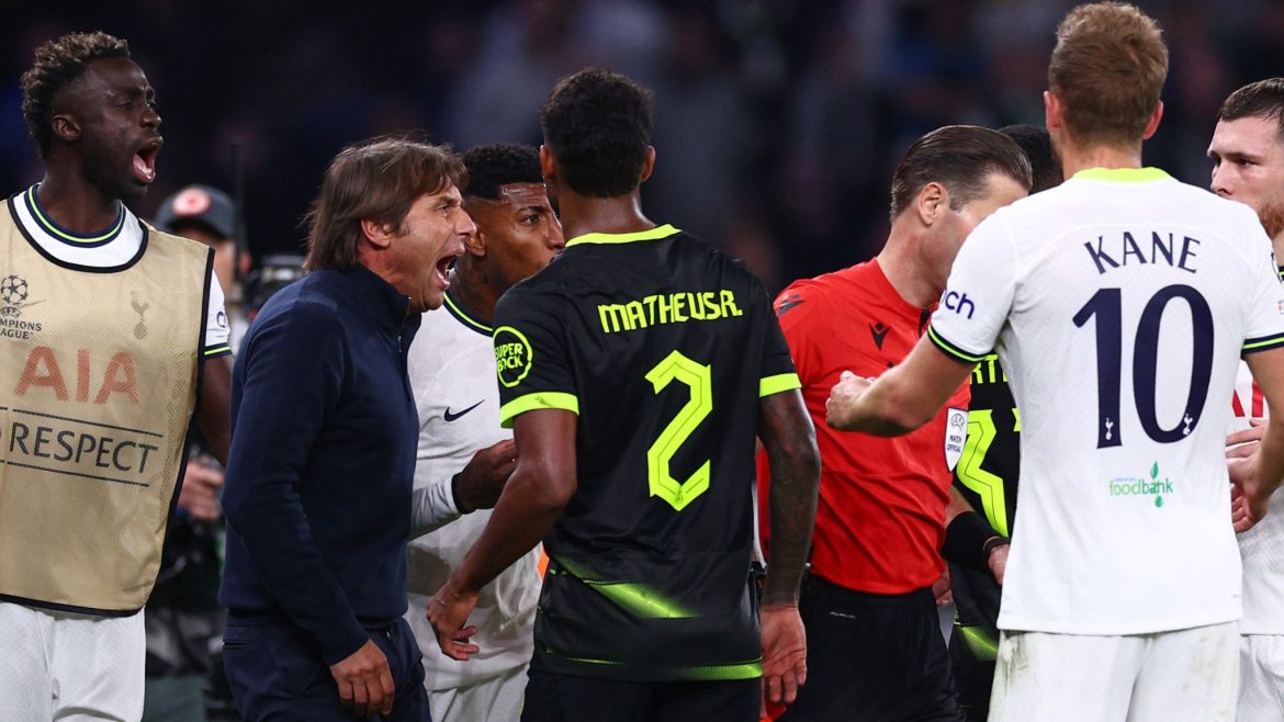 Antonio Conte: Tottenham boss hits out at VAR call that disallowed Harry Kane’s late winner against Sporting