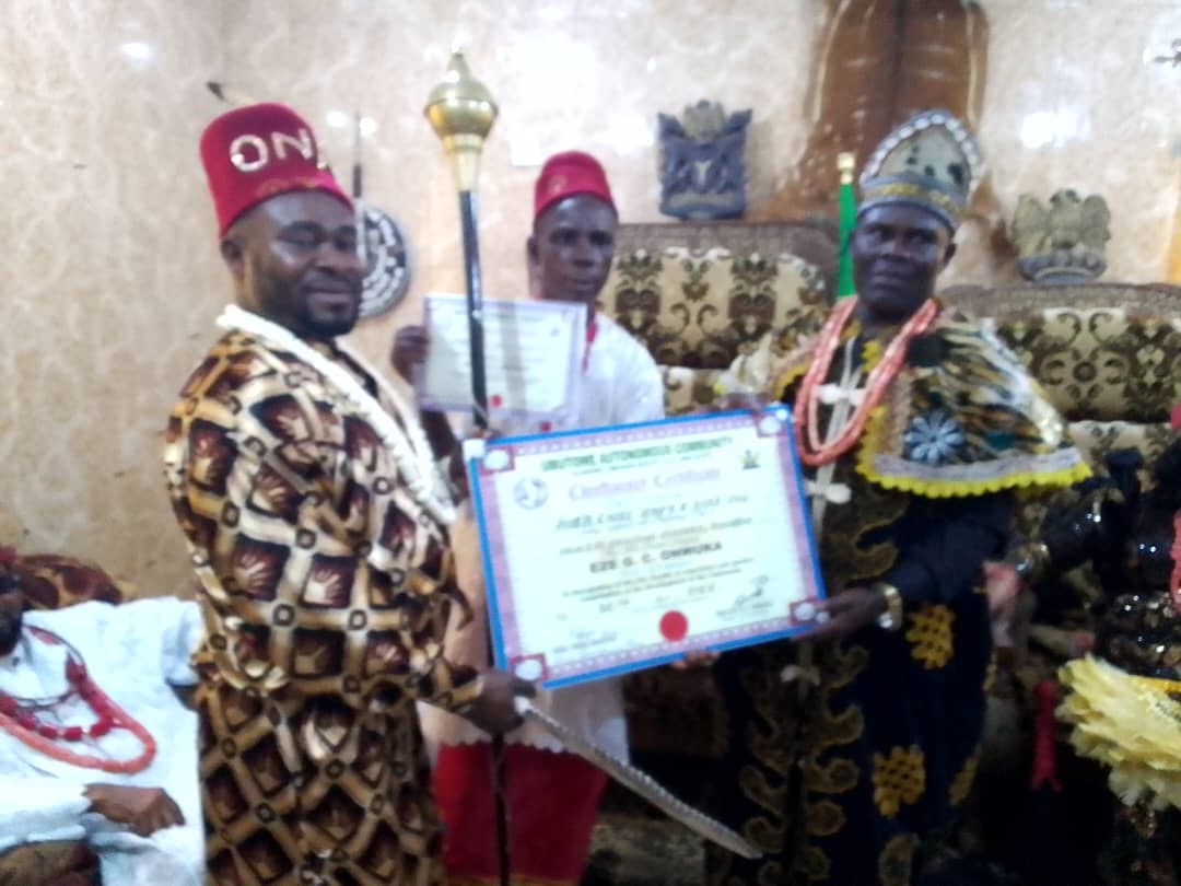 Eze Onwuka appreciates hard work, confers Onwa 1 chieftaincy title on a philanthropist, others