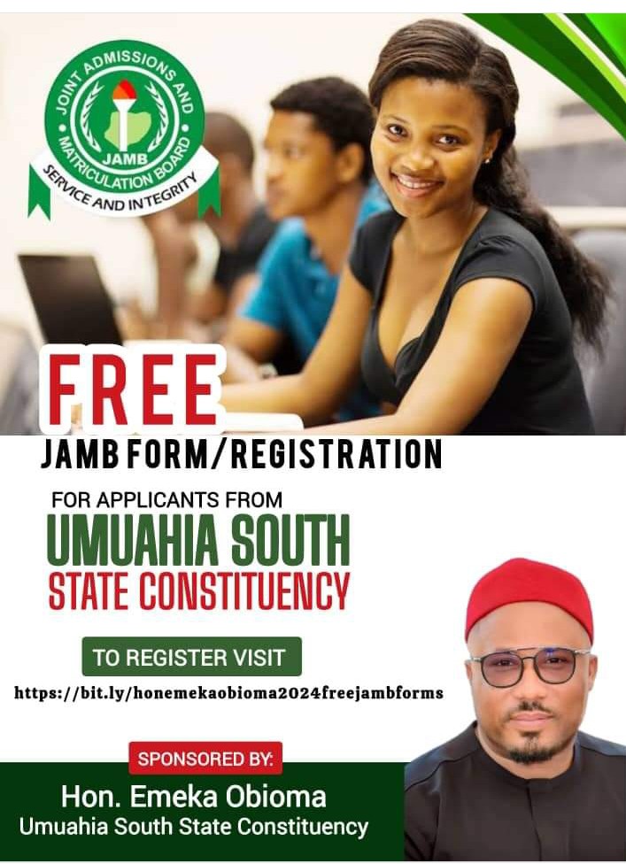Hon Emeka Obioma announces FREE JAMB FORM/REGISTRATION FOR STUDENTS FROM UMUAHIA SOUTH STATE CONSTITUENCY